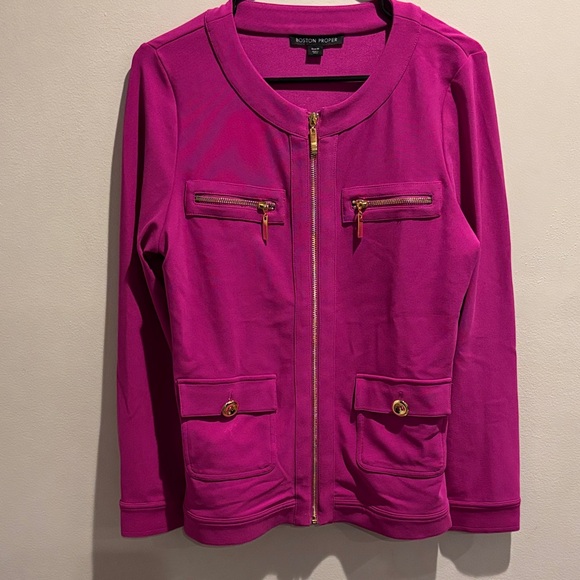 Boston Proper Jackets & Blazers - Boston Proper Fuchsia Jacket with Gold Zippers